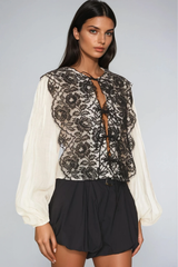 Farxod Balloon Sleeve Lace Top