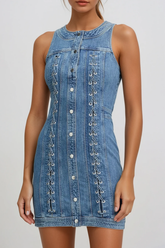 Fatemah Sleeveless Lace Up Denim Mini Dress