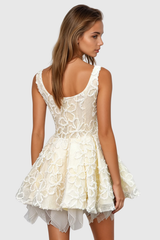 Fatmire Sequin Lace Puffy Mini Dress In White