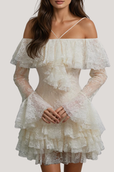Fe Off Shoulder Ruffle Lace Mini Dress