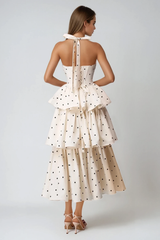 Felician Halter Neck Dot Tiered Maxi Dress