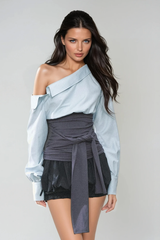 Wail Tie Up One Shoulder Top In Blue