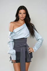 Wail Tie Up One Shoulder Top In Blue