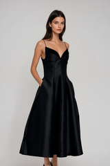 Zaahira Spaghetti Satin Midi Dress