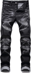 Men's Biker Zipper Deco Washed Straight Fit Jeans