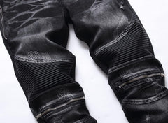 Men's Biker Zipper Deco Washed Straight Fit Jeans