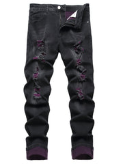 Men'S Purple And Black Distressed Denim Jeans