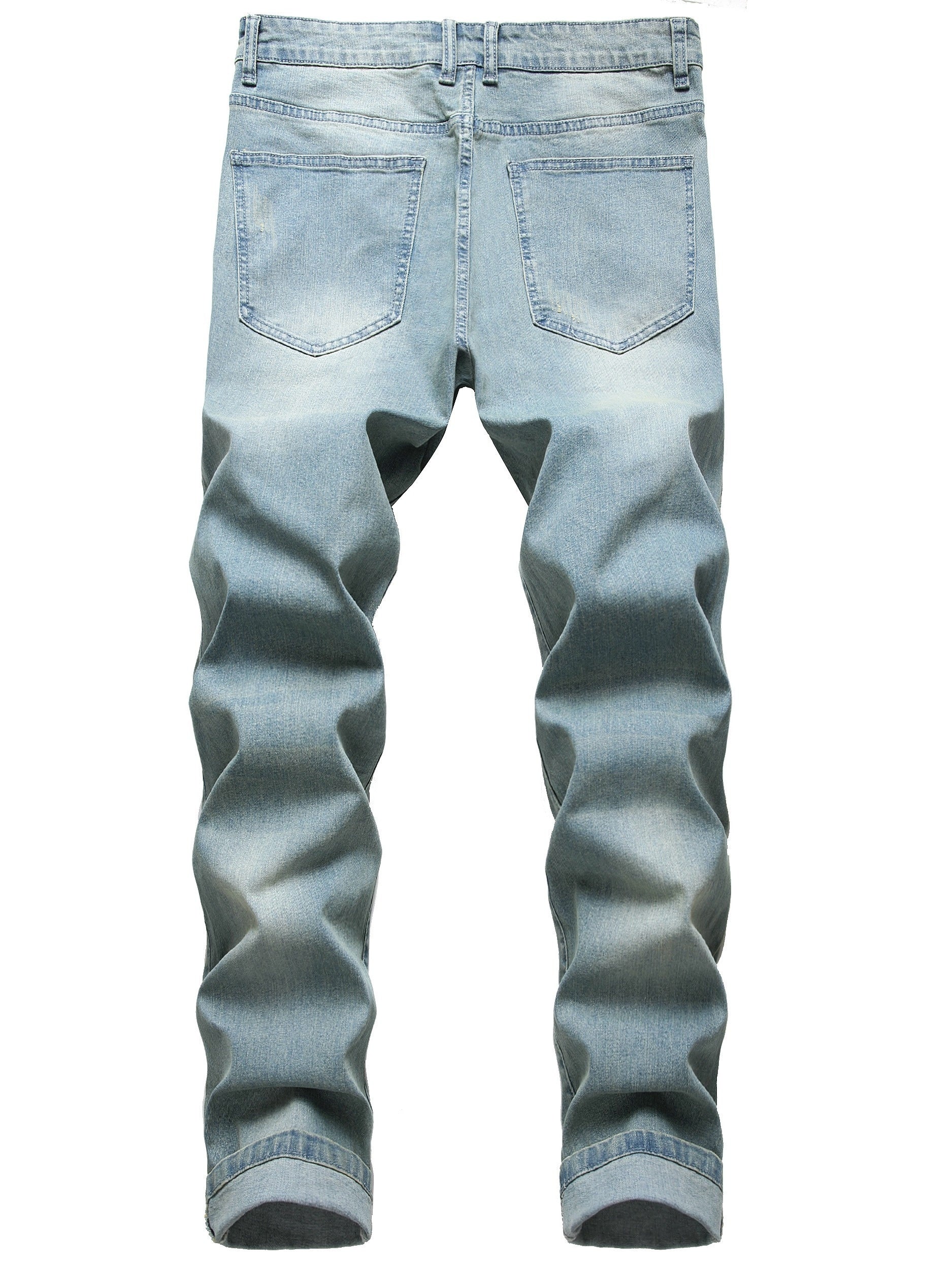 Slim Fit Mens Ripped Jeans, Stretch Denim Distressed Straight Leg Fashion Pants for Men (LY019)