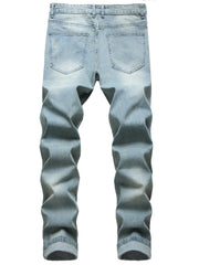 Slim Fit Mens Ripped Jeans, Stretch Denim Distressed Straight Leg Fashion Pants for Men (LY019)