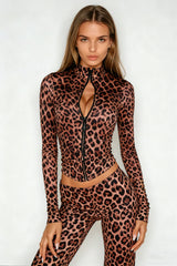 Dobromila Leopard Long Sleeve Bodycon Hook Pants Set