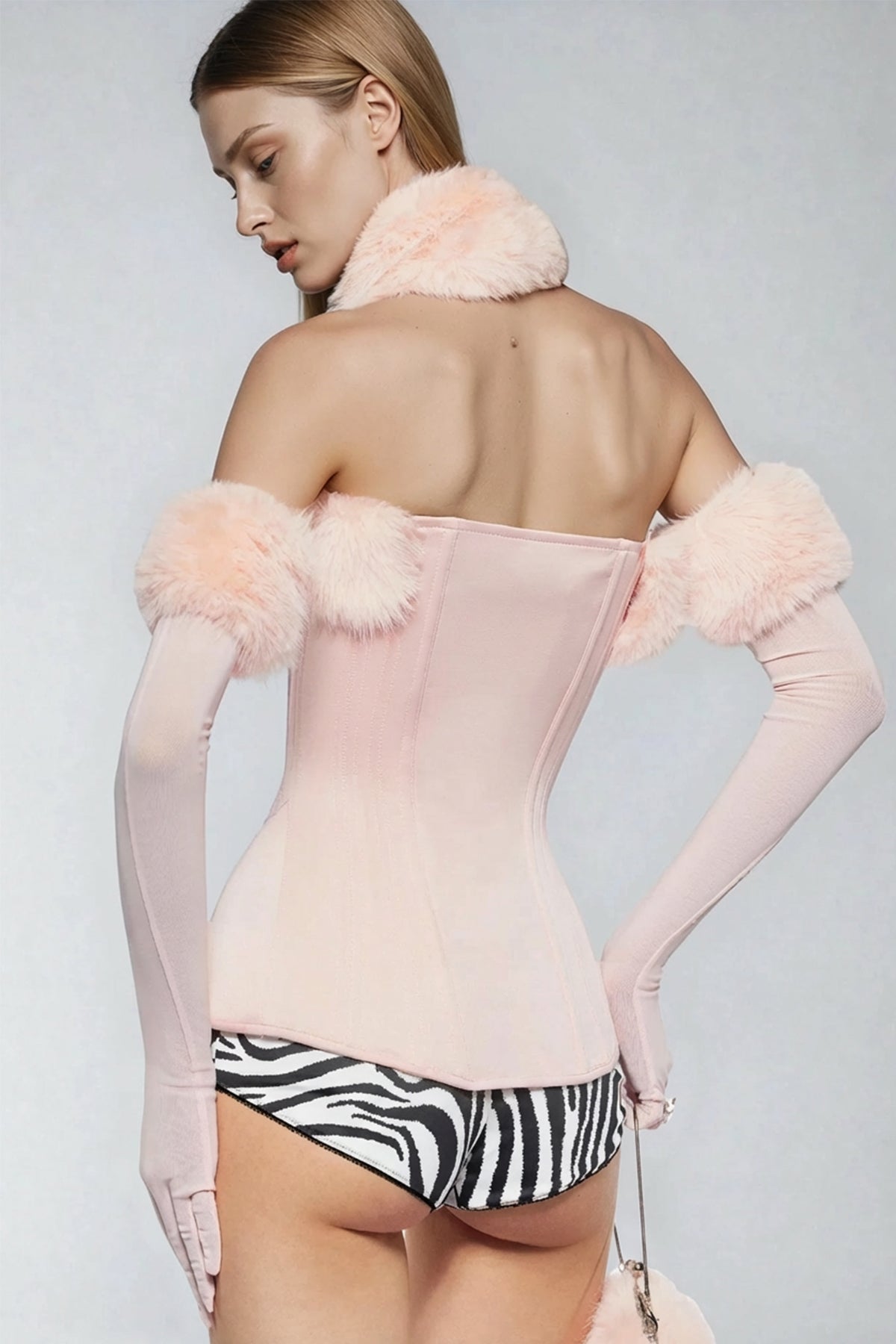 Djhan Strapless Faux Fur Top In Pink