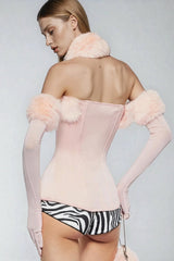 Djhan Strapless Faux Fur Top In Pink