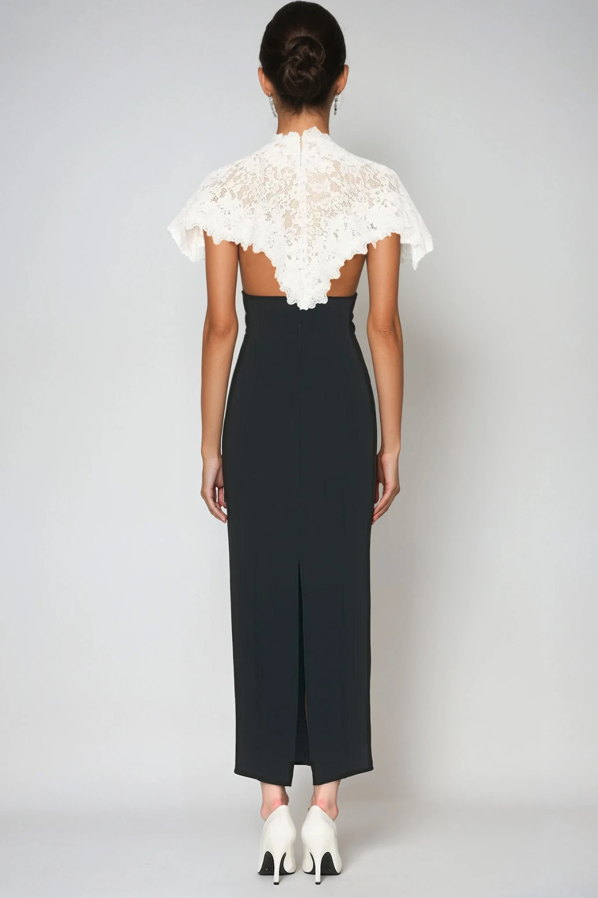 Domnica Lace Shawl Embroidered Split Midi Dress