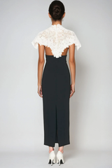 Domnica Lace Shawl Embroidered Split Midi Dress