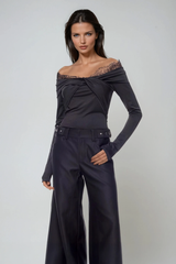 Dugald Lace Off Shoulder Twist Top In Black