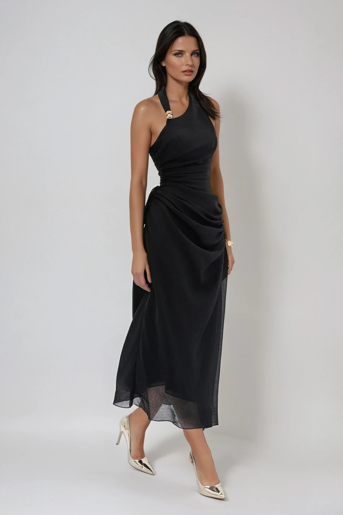 Domitila Halter Neck Asymmetric Maxi Dress