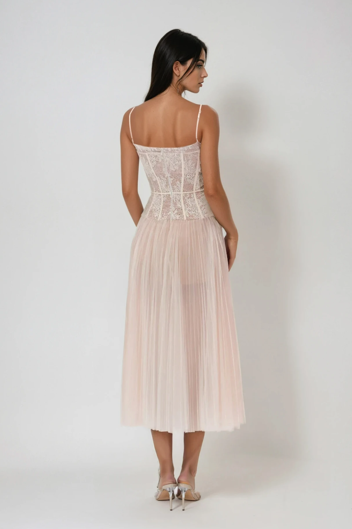 Dash Corset Mesh Ruch Maxi Dress