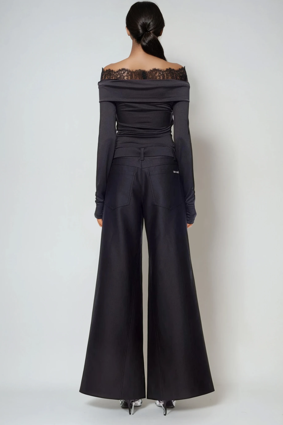 Dugald Lace Off Shoulder Twist Top In Black
