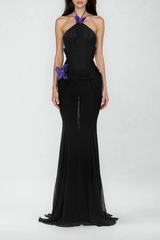 Dilovar Halter Neck Butterfly Cutout Maxi Dress In Black