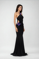 Dilovar Halter Neck Butterfly Cutout Maxi Dress In Black