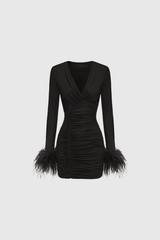Dositheos Ruch Feather Mini Dress In Brown