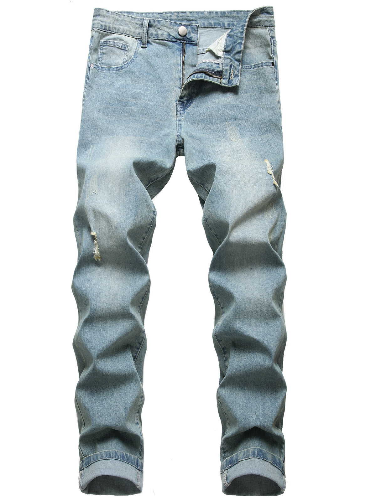 Slim Fit Mens Ripped Jeans, Stretch Denim Distressed Straight Leg Fashion Pants for Men (LY019)
