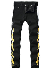 Stylish Black Slim-Fit Jeans for Men - Striped Print, Comfortable, Versatile Trousers with Classic Design - B5202-1
