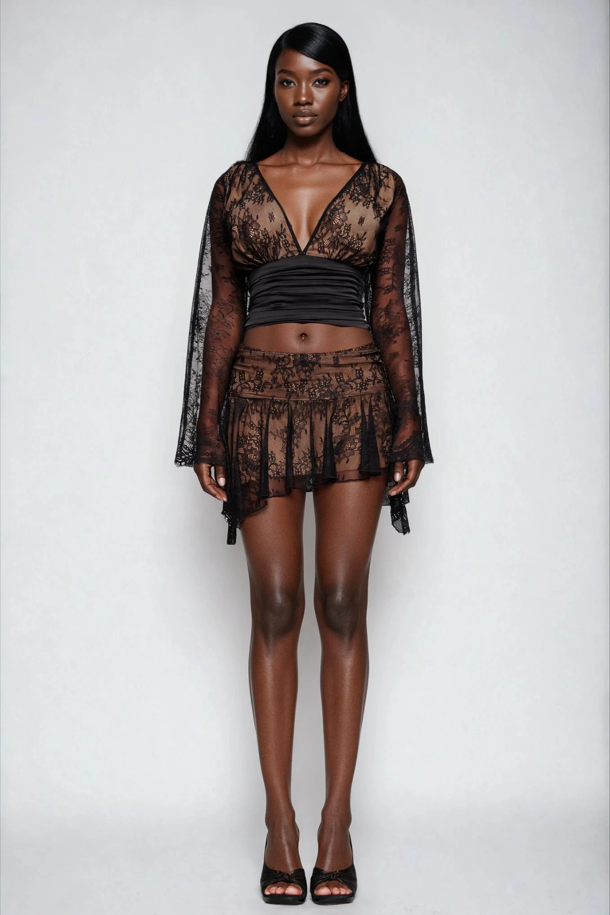 Domninus Plunge Lace Skirt Set