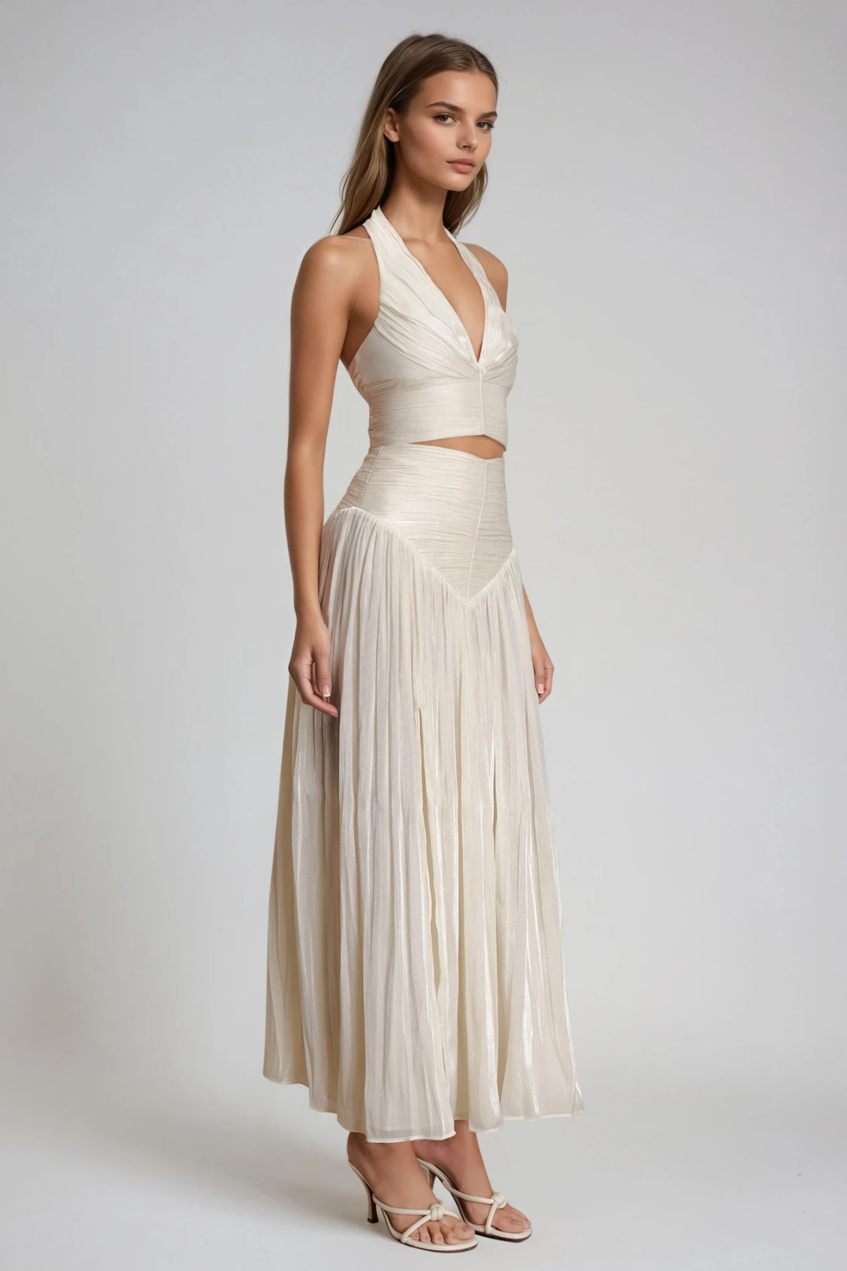 Drystan Halter Neck Front Ruch Skirt Set