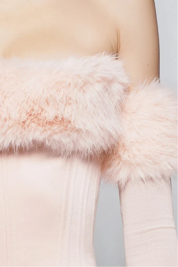 Djhan Strapless Faux Fur Top In Pink