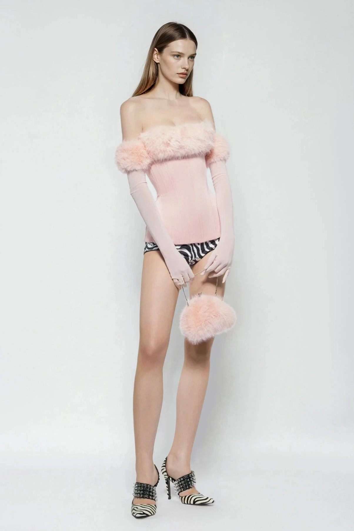 Djhan Strapless Faux Fur Top In Pink
