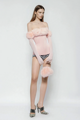 Djhan Strapless Faux Fur Top In Pink