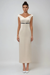 Domagoj Off Shoulder Bodycon Maxi Dress In Apricot