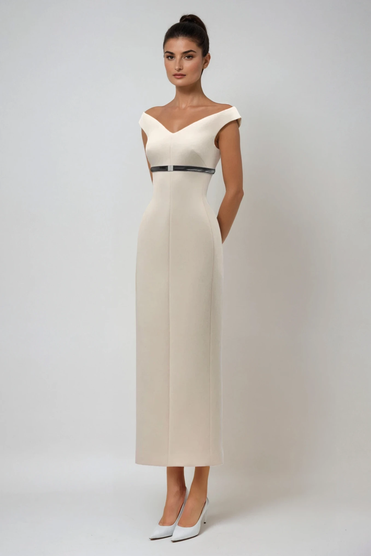 Domagoj Off Shoulder Bodycon Maxi Dress In Apricot