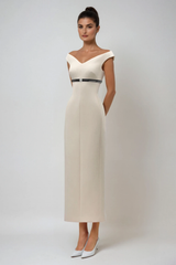 Domagoj Off Shoulder Bodycon Maxi Dress In Apricot