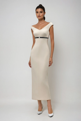 Domagoj Off Shoulder Bodycon Maxi Dress In Apricot
