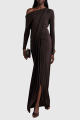 Dhruv One Shoulder Ruch Split Maxi Dress
