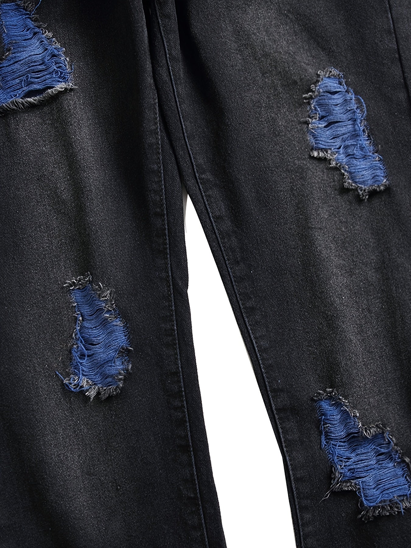 Men's black ripped slim jeans blue ripped trousers