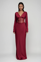 Bowie Long Sleeve Lace Plunge Maxi Dress