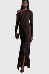 Dhruv One Shoulder Ruch Split Maxi Dress