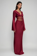 Bowie Long Sleeve Lace Plunge Maxi Dress