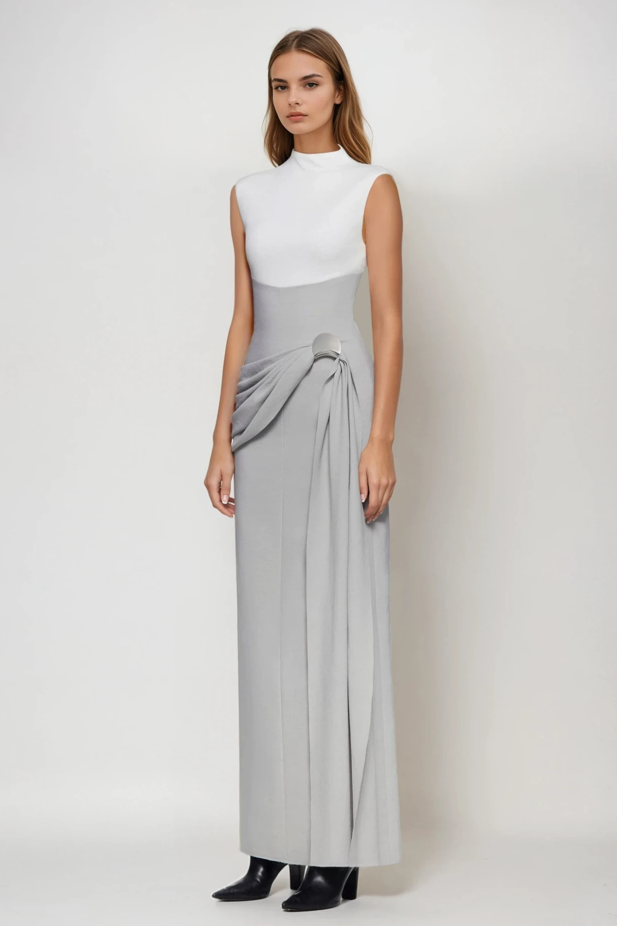 Dimitrije Sleeveless Colorblock Ruch Maxi Dress