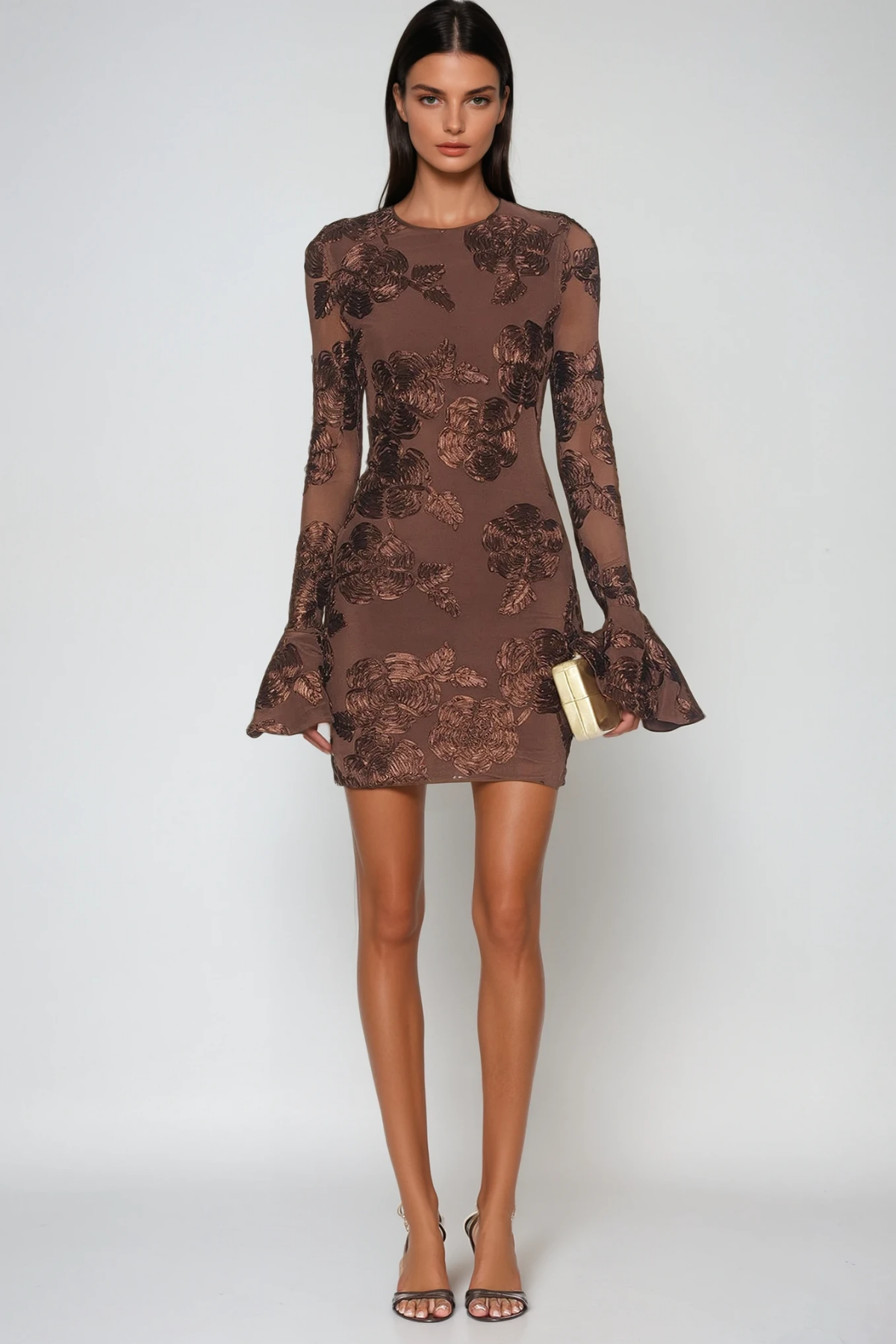 Farohildis Embroidered Floral Mesh Mini Dress