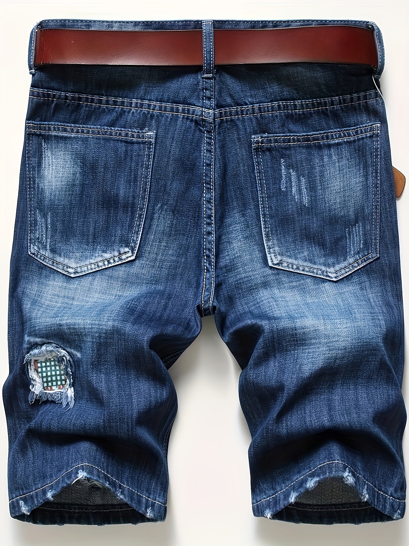 Men's Denim Shorts Summer Ripped Random Patch Men's Mid-pants Slim Shorts Straight-legged Wear Men's Pants European And American, No Belts