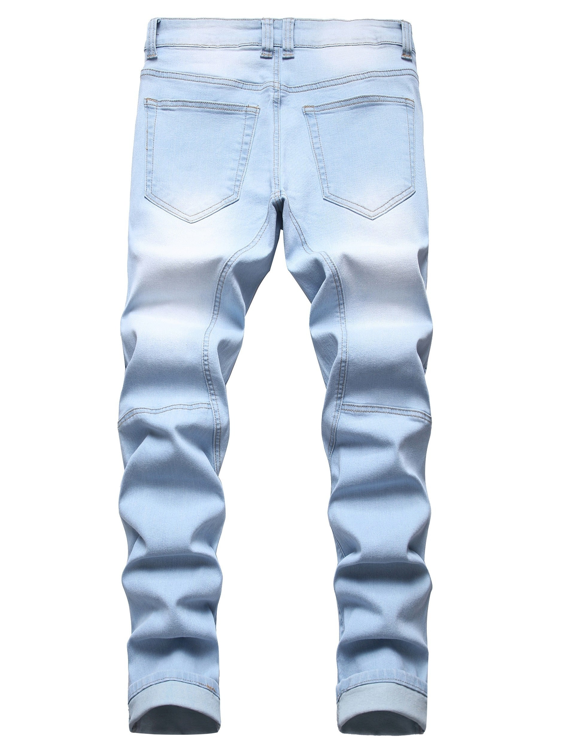 Ripped Slim Light Blue Jeans Men's locomotive ripped stretch slim light blue jeans