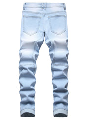 Ripped Slim Light Blue Jeans Men's locomotive ripped stretch slim light blue jeans