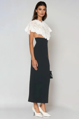 Domnica Lace Shawl Embroidered Split Midi Dress