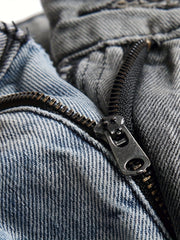 Men's jeans with holes in color matching casual straight slim trousers