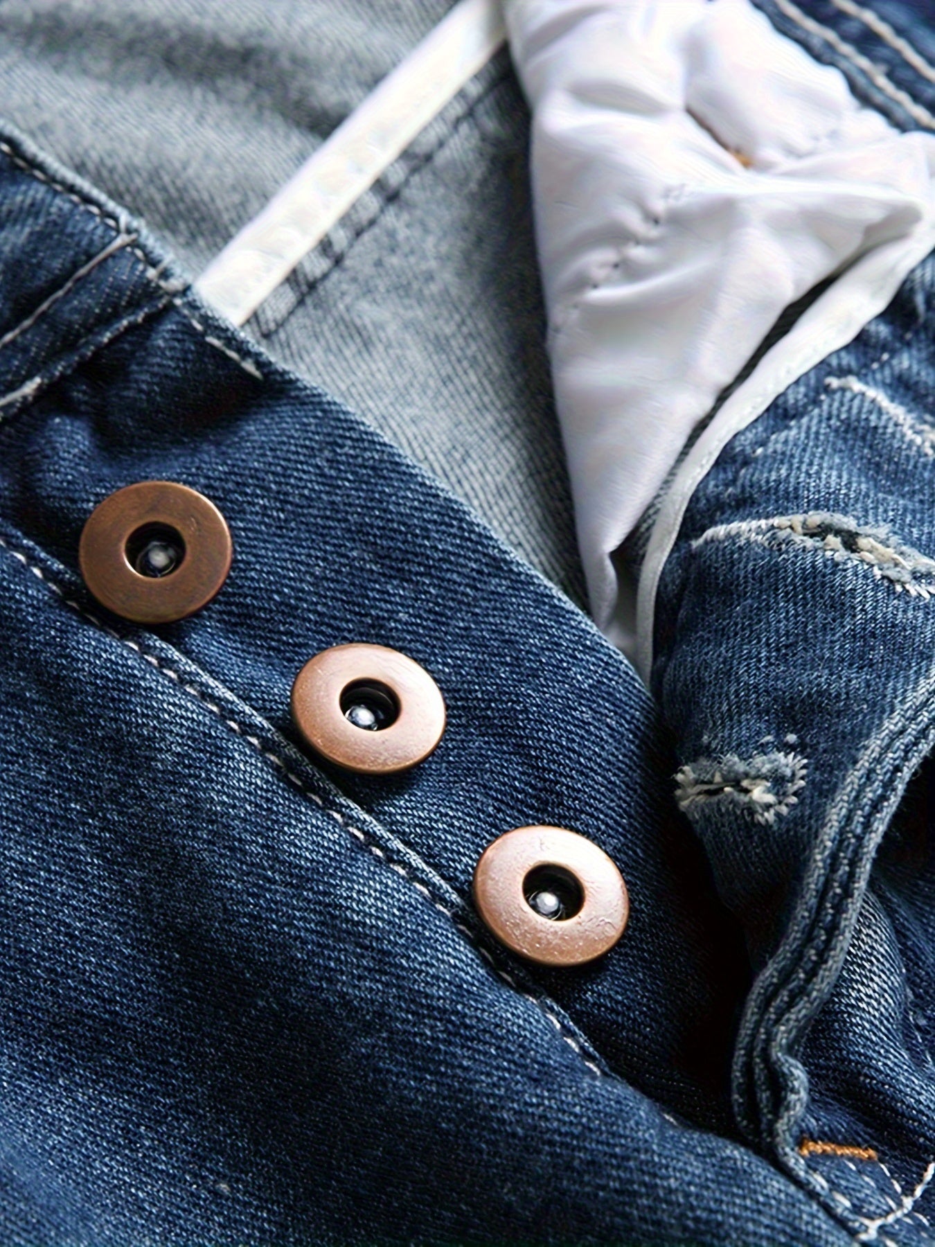 Men's Distressed Blue Denim Jeans with Ripped Detailing and Button Fly - Casual Straight-Leg Pants for Casual Attire, Everyday Jeans | Classic Button Fly | Quality Stitching