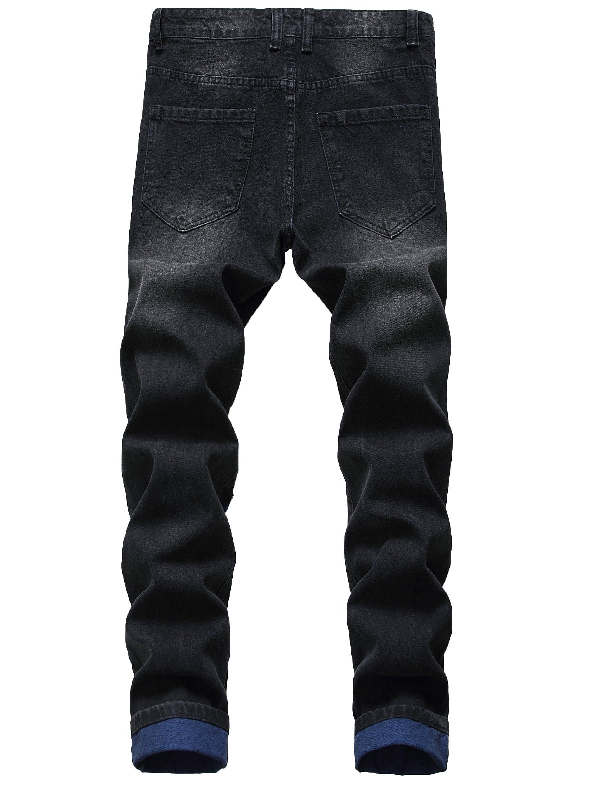 Men's black ripped slim jeans blue ripped trousers